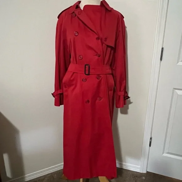 BURBERRYS' VINTAGE AUTHENTIC Red Trench Coat 10L Double Breasted Nova Check EUC - Picture 1 of 12